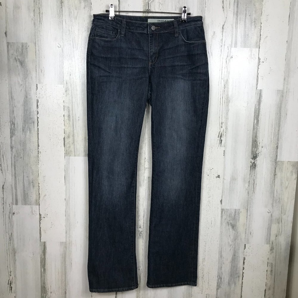 DKNY denim jeans straight leg classic size 10 dark wash‎ capsule wardrobe